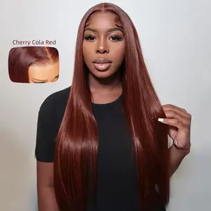 AliPearl Wig Cherry Cola Red Color 5x7 Lace Closure Straight Wigs Ready to Go Glueless Wig Pre Cut Pre Plucked Lace Wig Human Hair