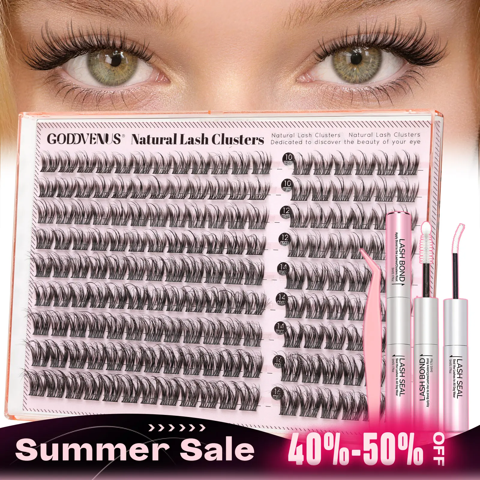 Goddvenus Classy Lash Clusters – Fine Wispy Base + Thicker Spiky Tips, D Curl Individual Lashes for Natural Hybrid Look, Fluffy False Eyelashes That Feel Like Korean Lash Lift, DIY Cluster Eyelash Extensions for Understated Chic Babes