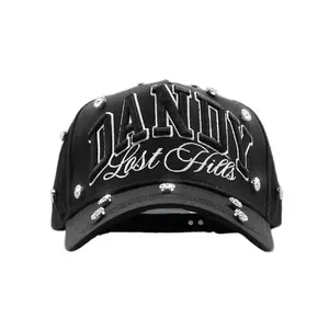 DANDY X LOST HILLS "HANDLE WITH CARE"️ Black Baseball Cap with Distressed Design and Stud Details