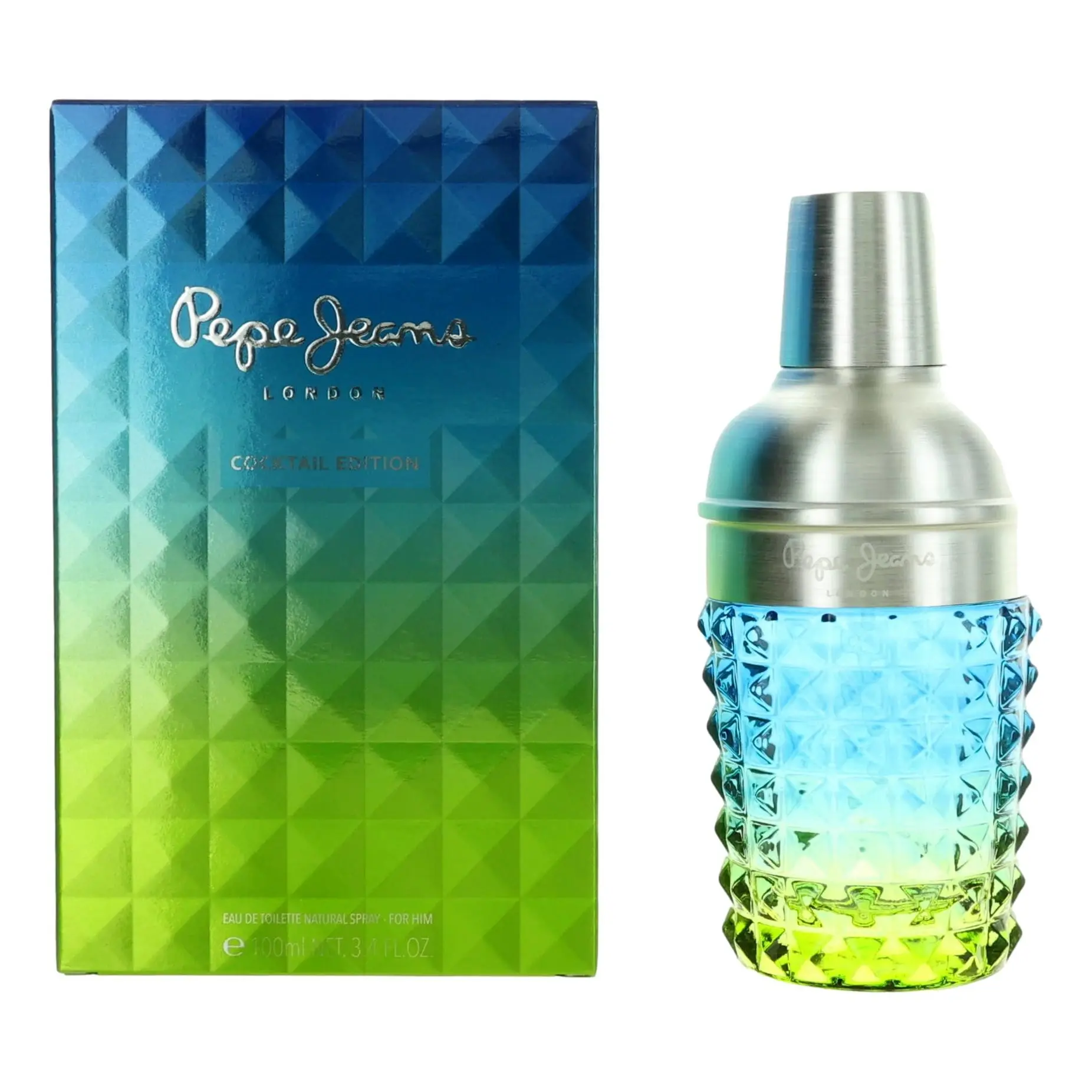 Men's Pepe Jeans London Cocktail EDT Spray - 3.4 oz (3-3.9 fl oz Range), Woody & Earthy Base Men's Fragrance Infused with Cedarwood, Citrus, Ginger, Violet Leaf Notes