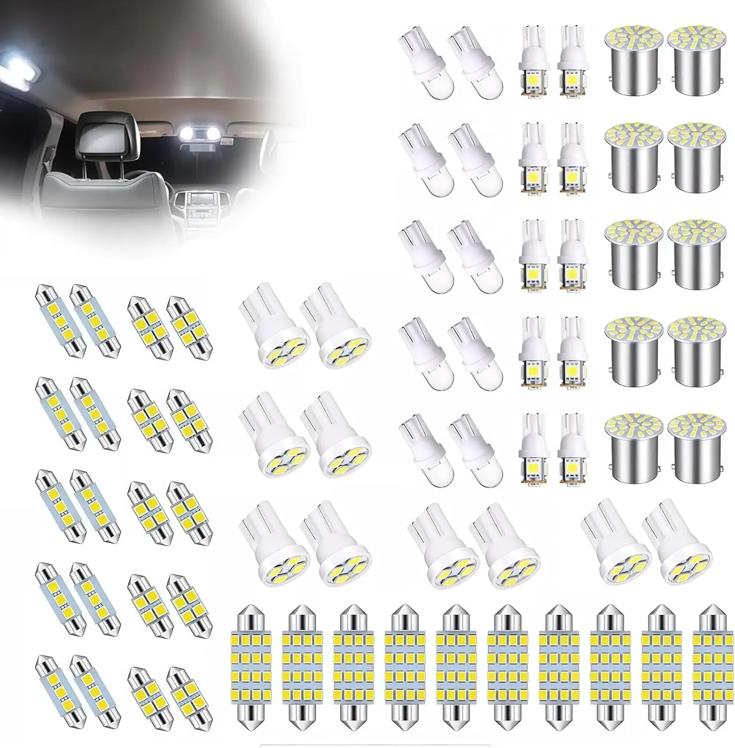 70-Piece Super Bright White LED Car Interior Lighting Kit - Multi-Size DE3175, T10, 31mm, 41mm, 194 Plug-In Bulbs for Truck Dome, Map Lights | Auto Parts Accessories, Vehicle Accessories, 42-Piece LED Interior Car Lights