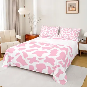 Kid Cartoon Sheet Set,Pink Cow Print Bed Sheets,Milk Cow Animal Cowhide Fitted Sheet Farm Animals Top Sheet for Teen Boys Girls Farmhouse Bull Cattle Kawaii Room Decor