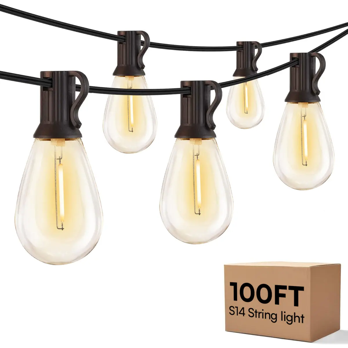 DAYBETTER Outdoor String Lights LED 50FT or 100FT Patio Lights with Shatterproof S14 Dimmable Plastic Vintage Edison Bulbs and Commercial Grade Waterproof Strand Lights String for Porch Market Cafe String Lights(New & Old Styles Mixed Delivery) summervibe
