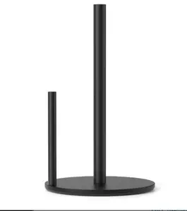 Paper Towel Holder Black, Premium Stainless Steel Kitchen Roll Dispenser, Countertop Roll Organizer with Weighted Base