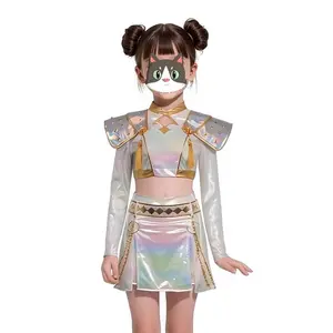 Fashion Korean Pop Music Demon Hunter Costume for Girls| Halloween Dance Costume and Music fashion Style Cosplay Set| 3-piece Performance Set Children's Party Suitable for Ages 3-12