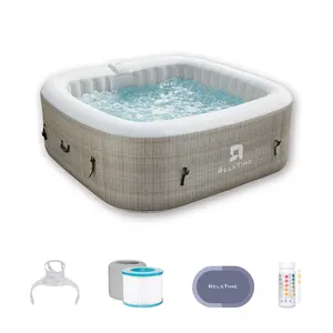 RELXTIME 4-6 Person Square Hot Tub Inflatable Spa Portable Hottub Outdoor Blow Up Hot Tub with 130 Bubble Jets, Built in Heater Pump, Filter Cartridges - TBF6001 FathersDayGift White Blue