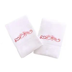 Linum Home Textiles Embroidered Hand Towels with Feliz Navidad