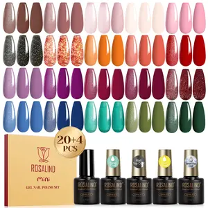 ROSALIND 24Pcs MIni Gel Nail Polish Set with Base Coat Glitter Glossy Matte Top Coat Manicure Set Orange Red Purple Wine Colors Suitable For All Seasons Beauty Nail Gifts Need UV Lamp