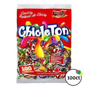 1 Bolsa de Chicleton sabores mixtos Cereza,Mora,Mango,Sandía 100und