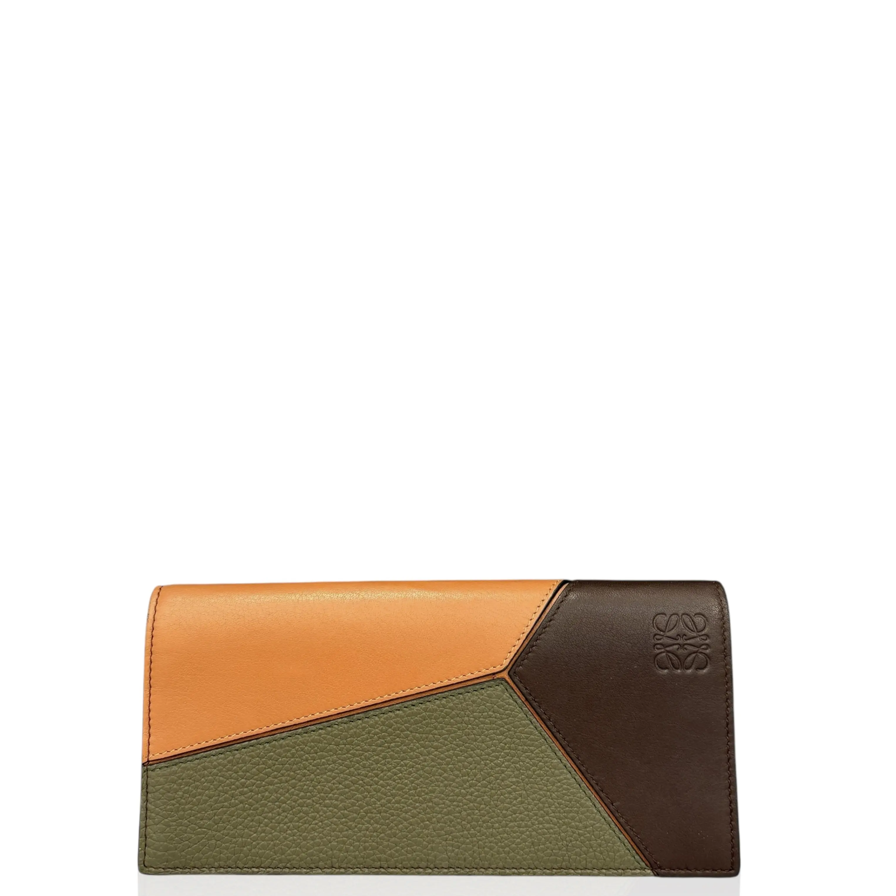 Pre-owned Loewe Leather small leather goods Continental Wallet Calfskin Brown Dark Brown Kaki (gn051026a3)