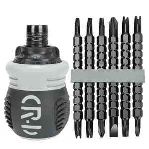 CR-V Short Ratchet Screwdriver with Hardened Dual-Purpose Head Telescopic Cross Slotted Magnetic Multi-Function Tool Set