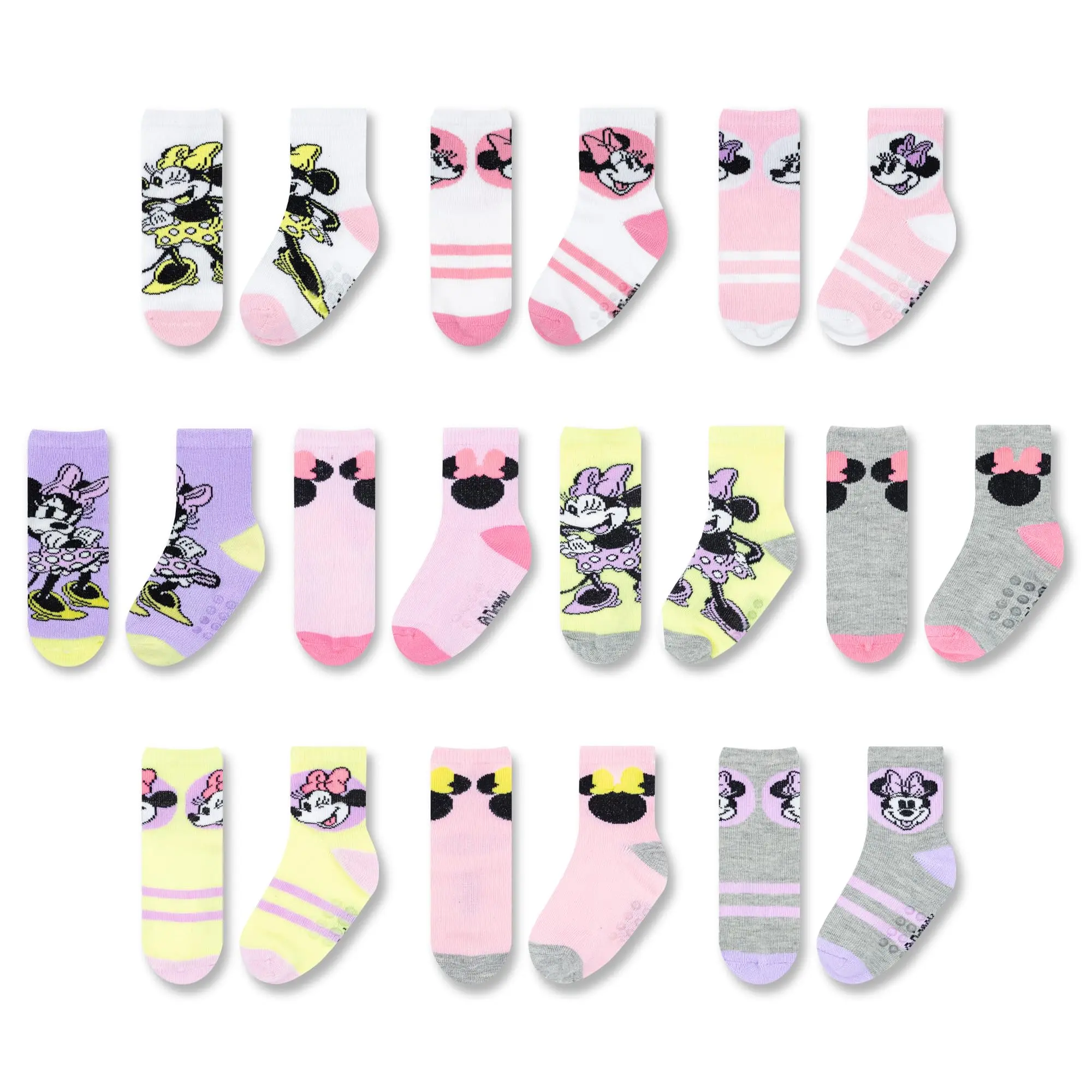 Disney Minnie Mouse Girl Infant Toddler Socks - 10-Pack, Non-Slip Grippers, Soft Fabric, Perfect Gift for 6-36 Months, Birthday, Baby Shower, Characters