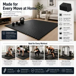 12-piece Interlocking Floor Mats - Thickened Foam Tiles, Non-Slip Gym and Yoga Mat Set, Suitable for Home Gyms, Garages, Studios, Pet Areas, and Sports Floors (DM382)