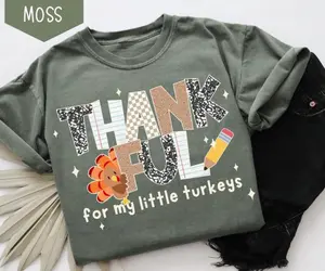 Comfort Color Thankful Teacher TShirt, Fall Turkey Teacher Shirt, Thanksgiving Teacher Tee, Cute Turkey School T-Shirt, Gift for Teacher, Full Colors, Full Sizes