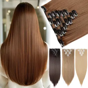 8PCS Clip in Hair Extensions Silky Soft Straight Clip on Hair Extensions Synthetic Hair Hairpieces for Women