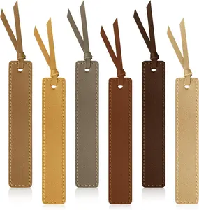6 Pcs Leather Bookmark with Tassel Classic Style 0.05 Inches Thin Handmade Stitched Bookmarks for Men Book Marks for Reading Gifts for Book Lovers Readers Light Retro