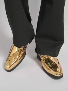 Mirror Block Shoes with Carved Lace-Up Design, Fashion Dress Shoes, Breathable Youth Trendy Stage Performance Party Shoes