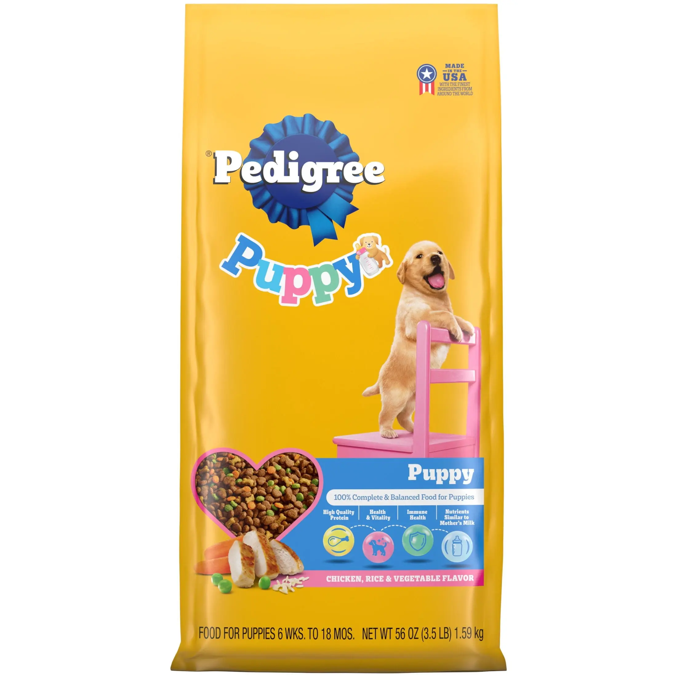 Pedigree Puppy Growth & Protection Dry Dog Food Chicken & Vegetable Flavor, 3.5 Lb Bag