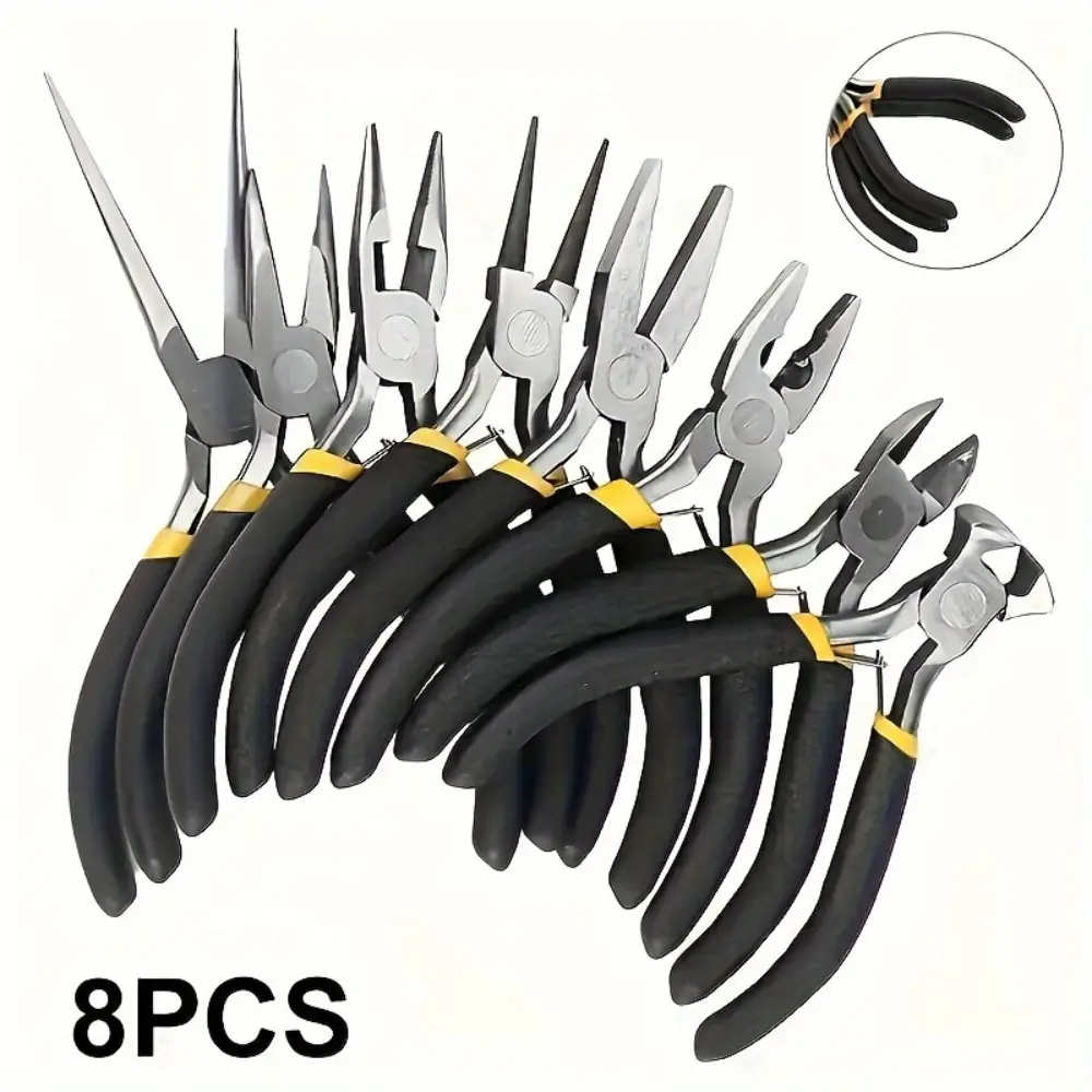 8pcs Mini Jewelry Pliers Set - Needle Nose, Angled Vise & Wire Trimmer - Multifunctional DIY Craft Tools for Jewelry Making and Repair Multipurpose Plier Set