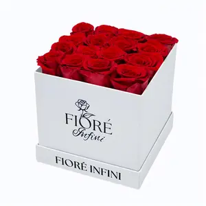 Red Forever Roses In a White Square Box