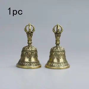 Carved Bronze Bell, Hand-Held Metal Shaker with Handle, Soothing Sound for Healing & Meditation, Ideal for Church, Weddings, Schools & Festivals