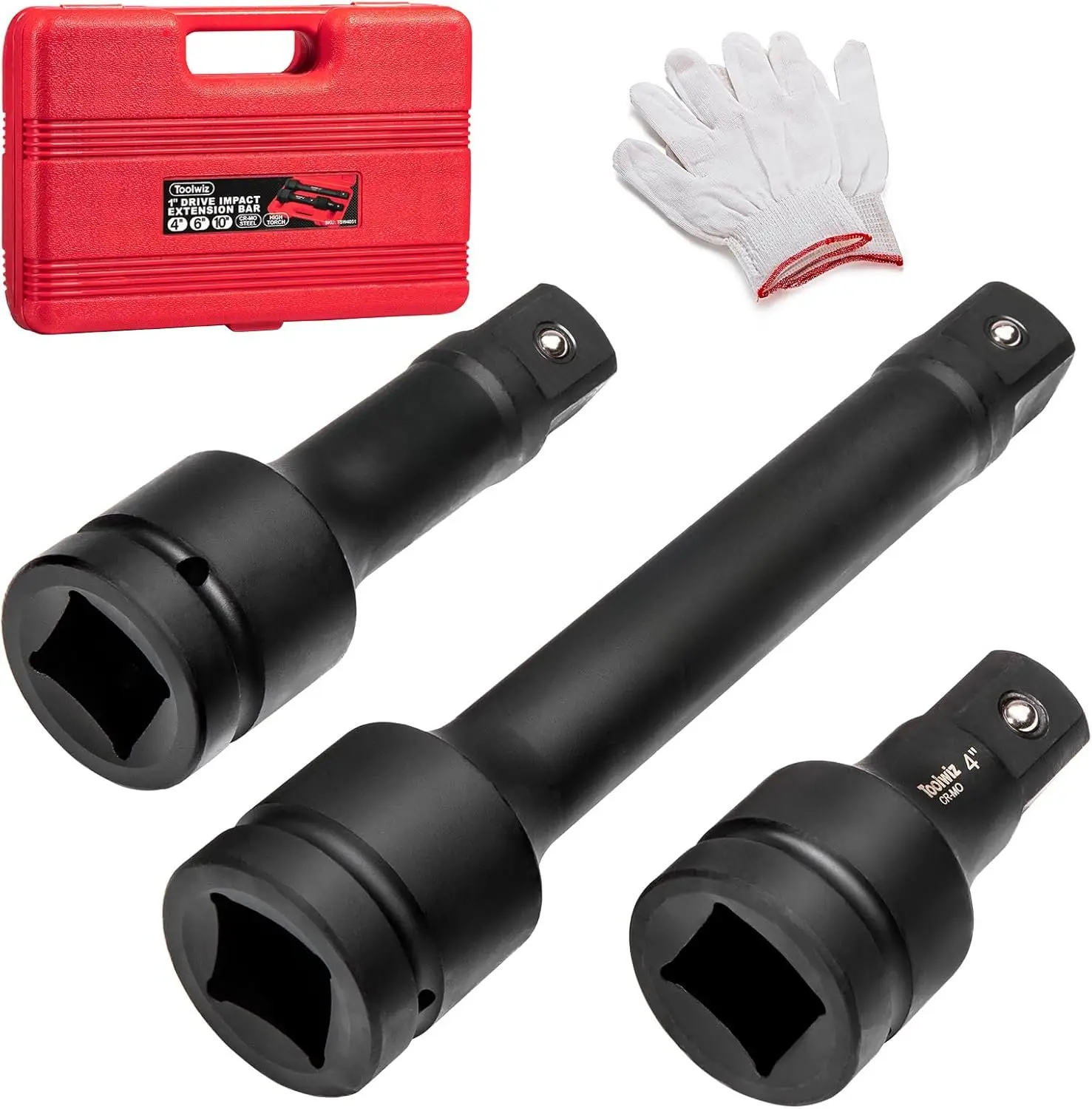 1'' Drive Wrench Extension & Socket Set (4'', 6'', 10'' Sizes, 3-Piece), Chrome-Molybdenum Steel Extension Bars with Locking Pins, PVC Box Organized for Automotive, Bicycle & Mechanical Equipment Repair (Works with Air Impact Wrenches), Wrench Extension &
