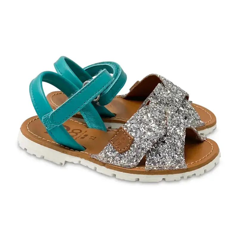 HOO Turquoise Silver Glitter Velcro Sandal