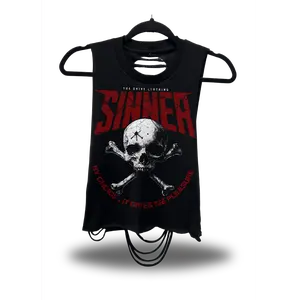 TheDriveClothing Sinner 2.0 Road Rash Razor Cut Black Crop Tank – Y2K Streetwear Crop Tee, TikTok Viral Biker Fashion, Grunge Goth Alt Girl Aesthetic, Urban Festival Summer Outfit, Edgy Streetwear Top