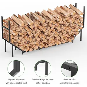 6FT Firewood Rack Outdoor Indoor Wood Stand for Firewood Holder for Fireplace Wood Stacking Rack Lumber Storage Organizer Heavy Duty Patio Deck Logs Bracket Kit Black