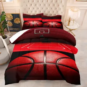 2/3Pcs Basketball Comforter Set, Sport Bedding Set, Black/Gold/Blue/Red Basketball Court Print Bed Comforter, Soft Microfiber Bedding, All Season Use, For Boys Teens Bedroom, 1/2 Pillowcases Included, Zipper Closure