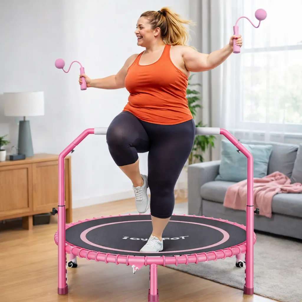 CRAFT SPOT! 40-Inch Foldable Bungee Rebounder Trampoline for Sporty Calisthenics & Ability, 450LB Capacity, Adjustable Handle, Quiet Home Fitness Workout Toy