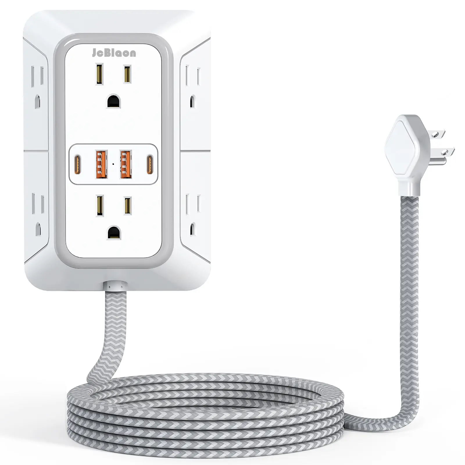 10 IN 1Outlet Extender Surge Protector with 6 Widely AC Outlets 4 USB Ports, 5 Ft Braided Power Cord,3Sided 1050J Multi Plug Wall Adapter Power Strip for Home Travel Office dormitory Essentials