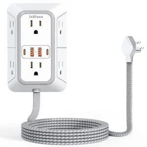 10 IN 1Outlet Extender Surge Protector with 6 Widely AC Outlets 4 USB Ports, 5 Ft Braided Power Cord,3Sided 1050J Multi Plug Wall Adapter Power Strip for Home Travel Office dormitory Essentials