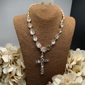 Clear Rhinestone Cross Necklace Female