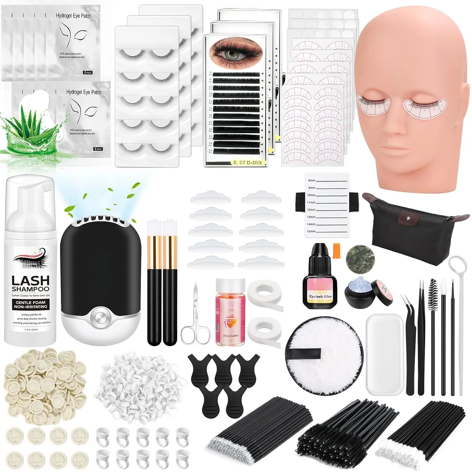 Lashes Kit for Eyelash Extension Beginners 470PCS Professional Lash Mannequin Head Practice Kit with Everything Lash Glue Lash Shampoo Lash Fan, Lash Extension Supplies for Practice Training