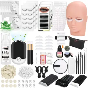 Lashes Kit for Eyelash Extension Beginners 470PCS Professional Lash Mannequin Head Practice Kit with Everything Lash Glue Lash Shampoo Lash Fan, Lash Extension Supplies for Practice Training