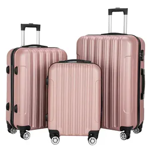 3-in-1 Multifunctional Large Capacity Traveling Storage Suitcase Luggage Set Rose Gold ABS Material Durable & Wear-Resistant 20"/24"/28" Sizes