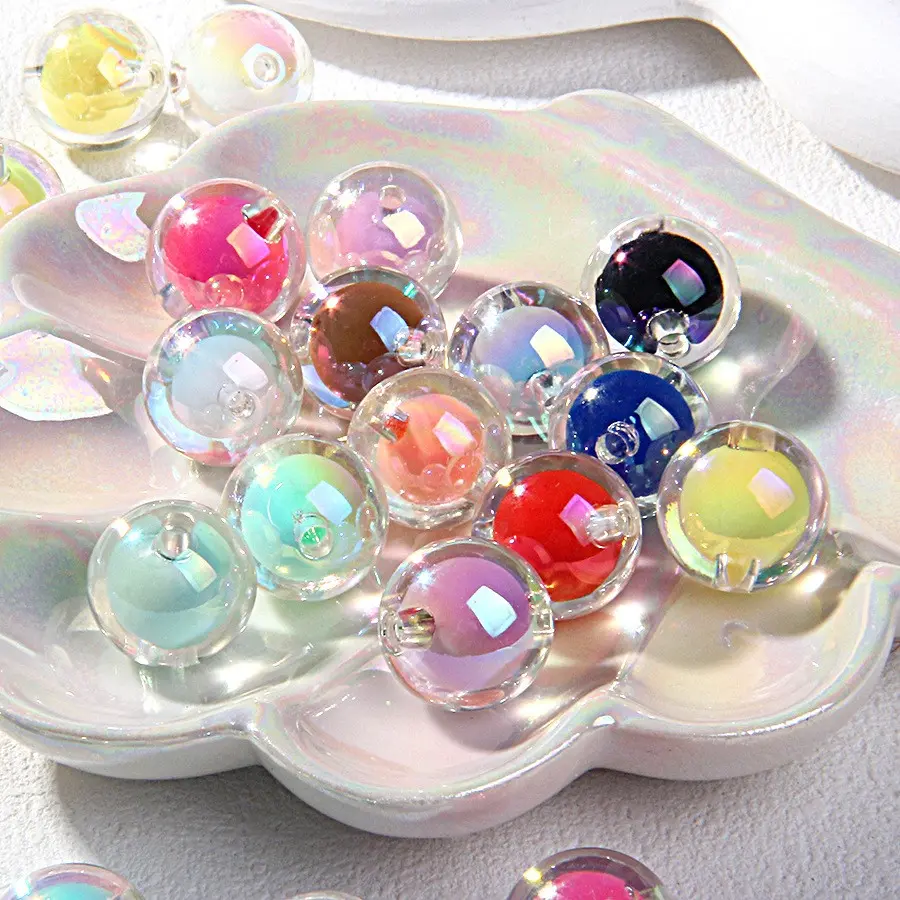 16mm Acrylic Iridescent Beads, Decorative Beads, Dual-Layer Straight Hole Beads, Smooth Round Beads for DIY Bracelet Crafts Jewelry Making, Acrylic Bead Mix, Jewelry Making Supplies