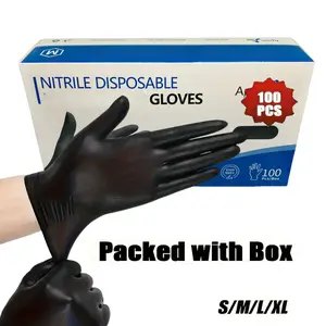 100/200PCS Black Nitrile Gloves - Powder-Free, Latex-Free, Disposable, Ideal for Home Kitchen Cleaning Rubber Smooth Hand doctor  gloves Disposable Black Food Grade Gloves