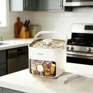 Plastic  Trays with Bin and Scoop for Freezer, 2 Pack Easy-Release Sturdy Ice Tray with Lid, Stackable Ice Maker Set for , , Iced Coffee, , White