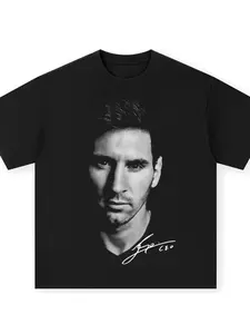 Lionel Messi Signature Print T-Shirt, Football Star Casual Short Sleeve Tee, Streetwear Hip Hop Top for Men/women, All Seasons