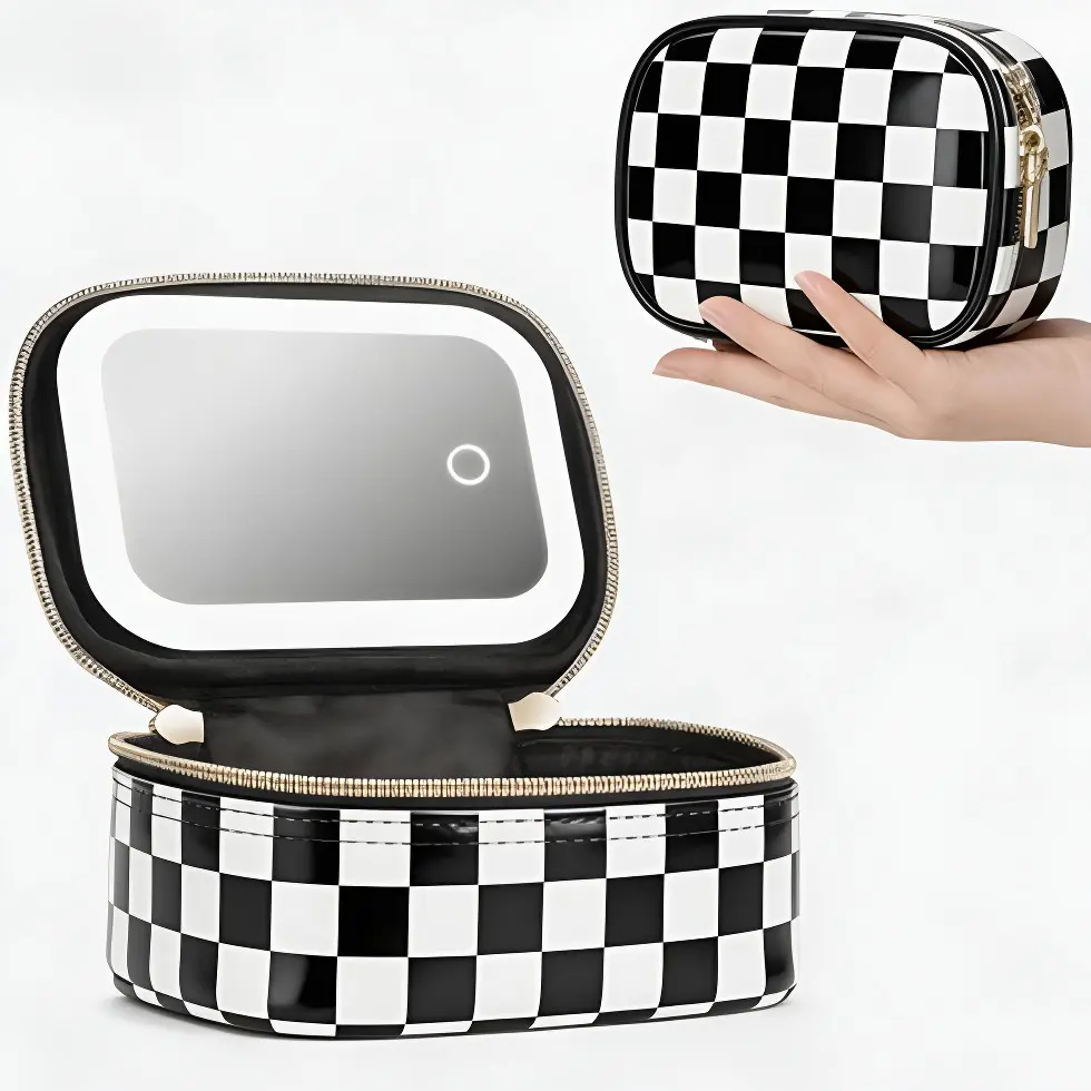 Portable Travel Makeup Bag with LED Light Mirror, Touch Dimming, Type-C Charging, Mini Cosmetic Pouch for Women, Compact Beauty Case, Makeup Cosmetic Storage, Makeup Organizer Pouch
