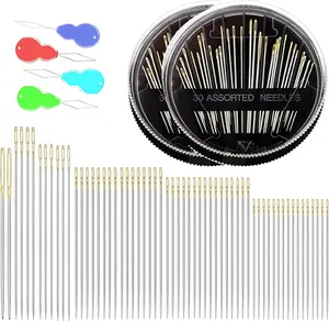 60 Pack Premium Sewing Sharp Needles for Hand Sewing Repair, 6 Sizes Assorted Needles 4 threaders (Random Colors), Large Eye Stitching Needles, Embroidery Needles, Sewing Needles