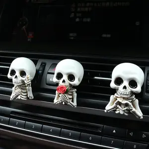3 pcs Cute Skull Resin Statues Car Aroma Diffuser Set, Air-Outlet Fragrance Diffusers and Interior Decorations, Four-Season Holiday Car Decor, Air-Purifying Car Accessories and Gift Set, Car Scent Bomb