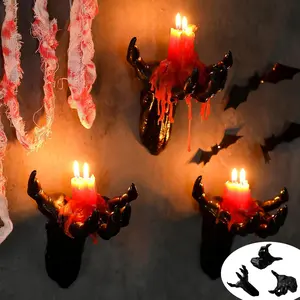 Halloween Decorations Set of 3 Wall Mounted Creepy Reaching Hands with LED Lighted Candles Life-Sized Horror Hands for Wall Decorations Scary Halloween Ornaments Spooky Set Realistic Design Safe Durable Materials Multifunctional Gothic Pack