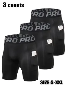 Men's Letter Tape Seamless Pocket Compression Shorts, Breathable Skin Friendly Tight Fitting Panties for All Seasons, Quick-drying Anti-chafing Boxer Brief, Boxer Band Sweats, Athleisure Undergarments, Activewear, Elastic Underwear