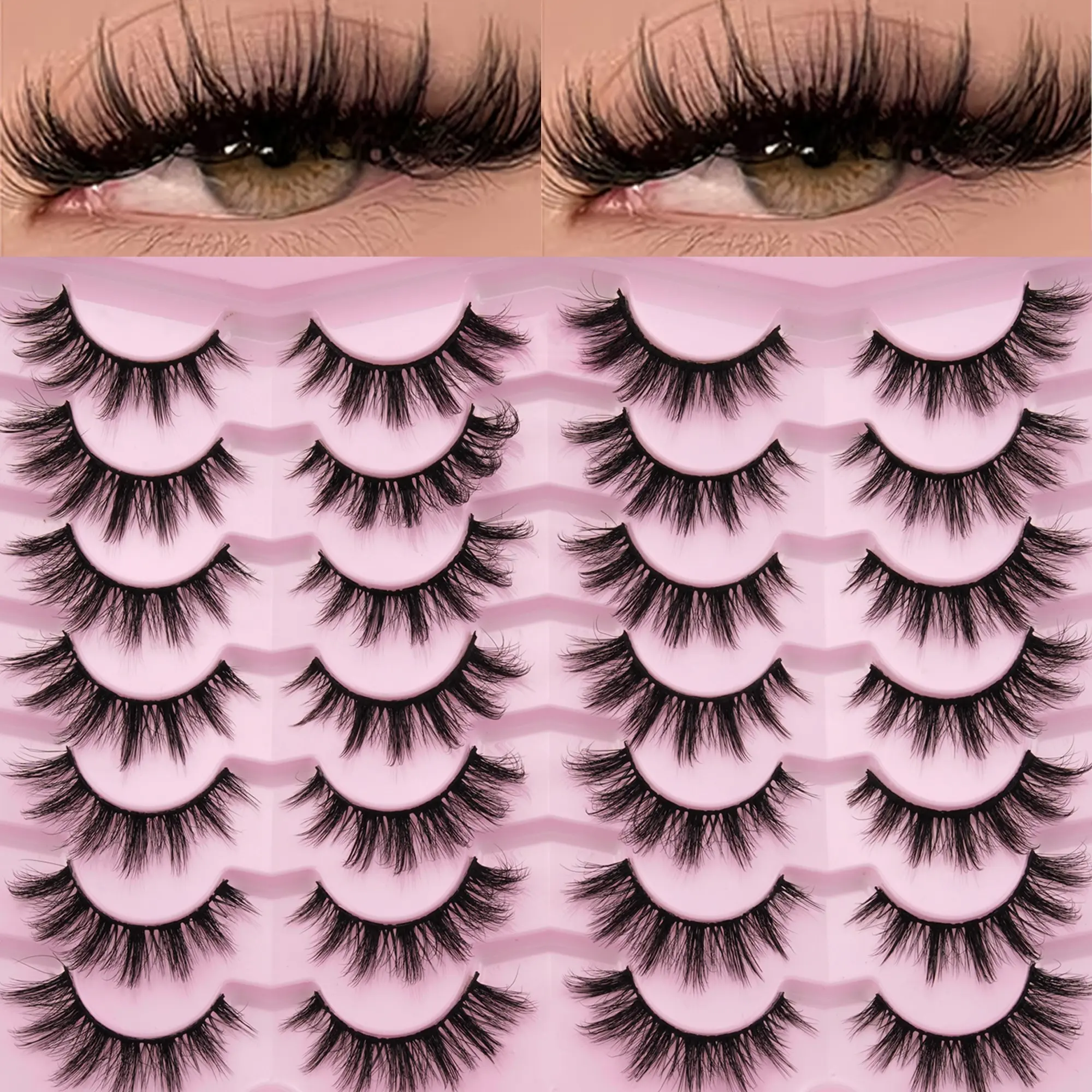 14 Pairs Natural Seamless False Lashes, Daily Voluminous Lashes, Fluffy Eyelashes, 3D Cat Eye Effect, Suitable for Beginners, Lightweight and Natural Look