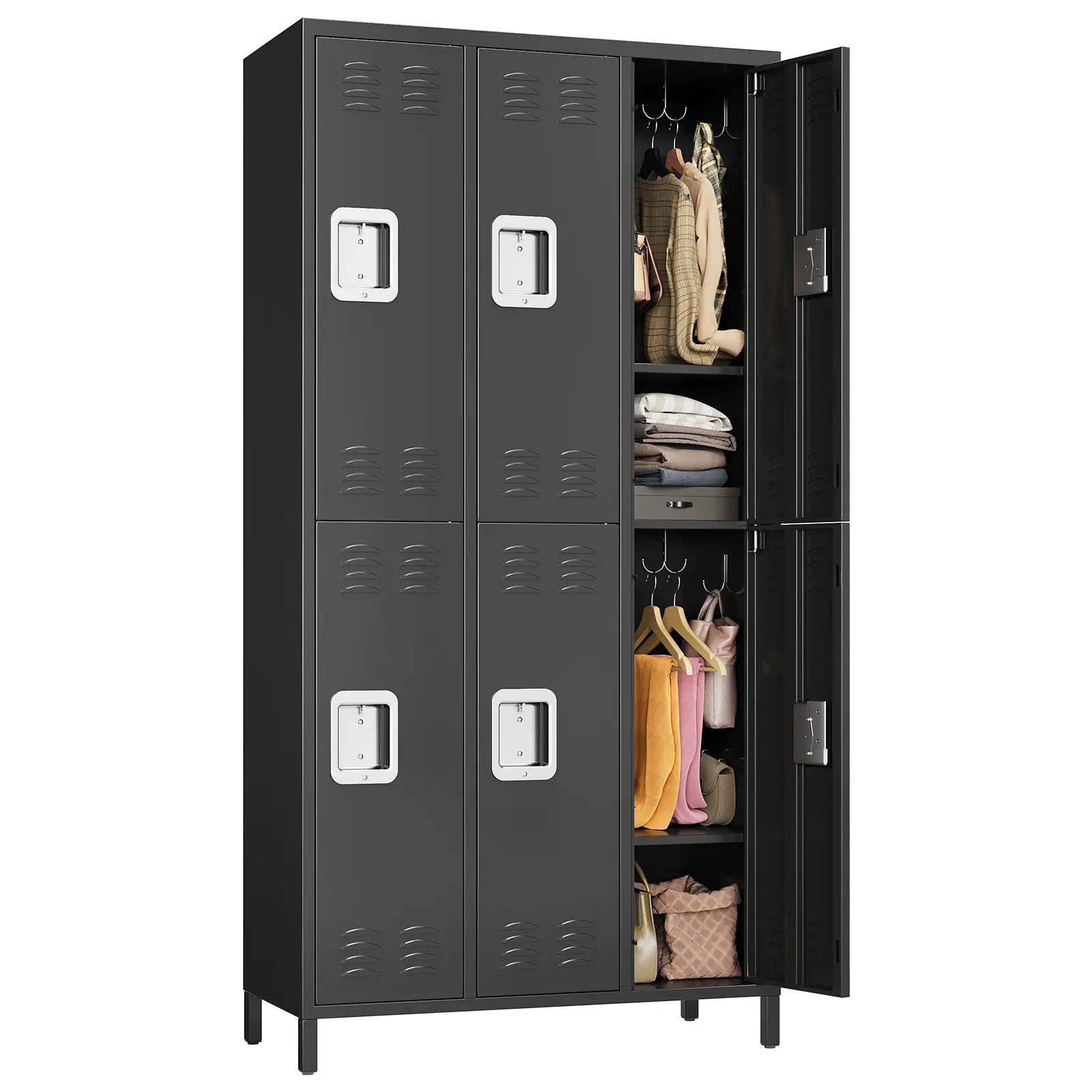 72" Tall Metal Locker Cabinet with 9 Doors and Locks Heavy Duty Cold Rolled Steel Storage Locker with Shelves Hooks Gym Office Lockers for Employees School Warehouse Garage Organization Team Changing Room Black