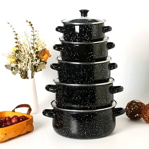 5pcs set of heavy-duty enamel cooking pot with lid combination non-stick coating easy to clean and durable strong thick and heavy structure stable and safe compatible with induction cooker gas stove Universal