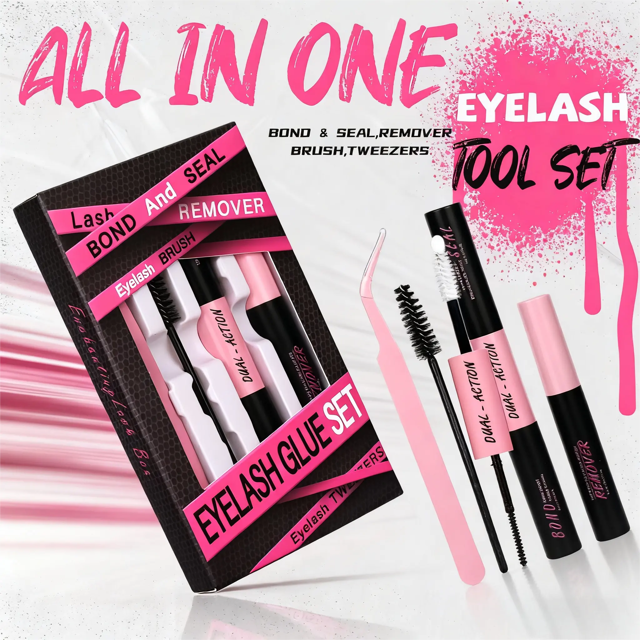 HOHADBR 2-in-1 Lash Bond & Seal Waterproof Cosmetic Glue, Strong Hold for Lash Clusters, Eyelash Extensions, Beginner-Friendly Makeup Tool (With Remover), Lash Extensions